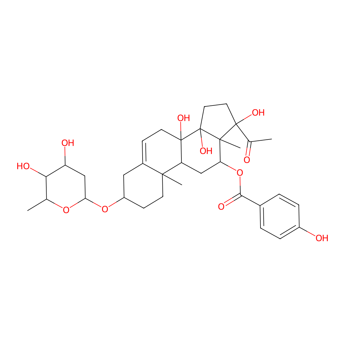 [(3S,8S,9R,10R,12R,13S,14R,17S)-17-acetyl-3-[(2R,4S,5S,6S)-4,5-dihydroxy-6-methyloxan-2-yl]oxy-8,14,17-trihydroxy-10,13-dimethyl-1,2,3,4,7,9,11,12,15,16-decahydrocyclopenta[a]phenanthren-12-yl] 4-hydroxybenzoate molecular structure, CAS 250217-53-9
