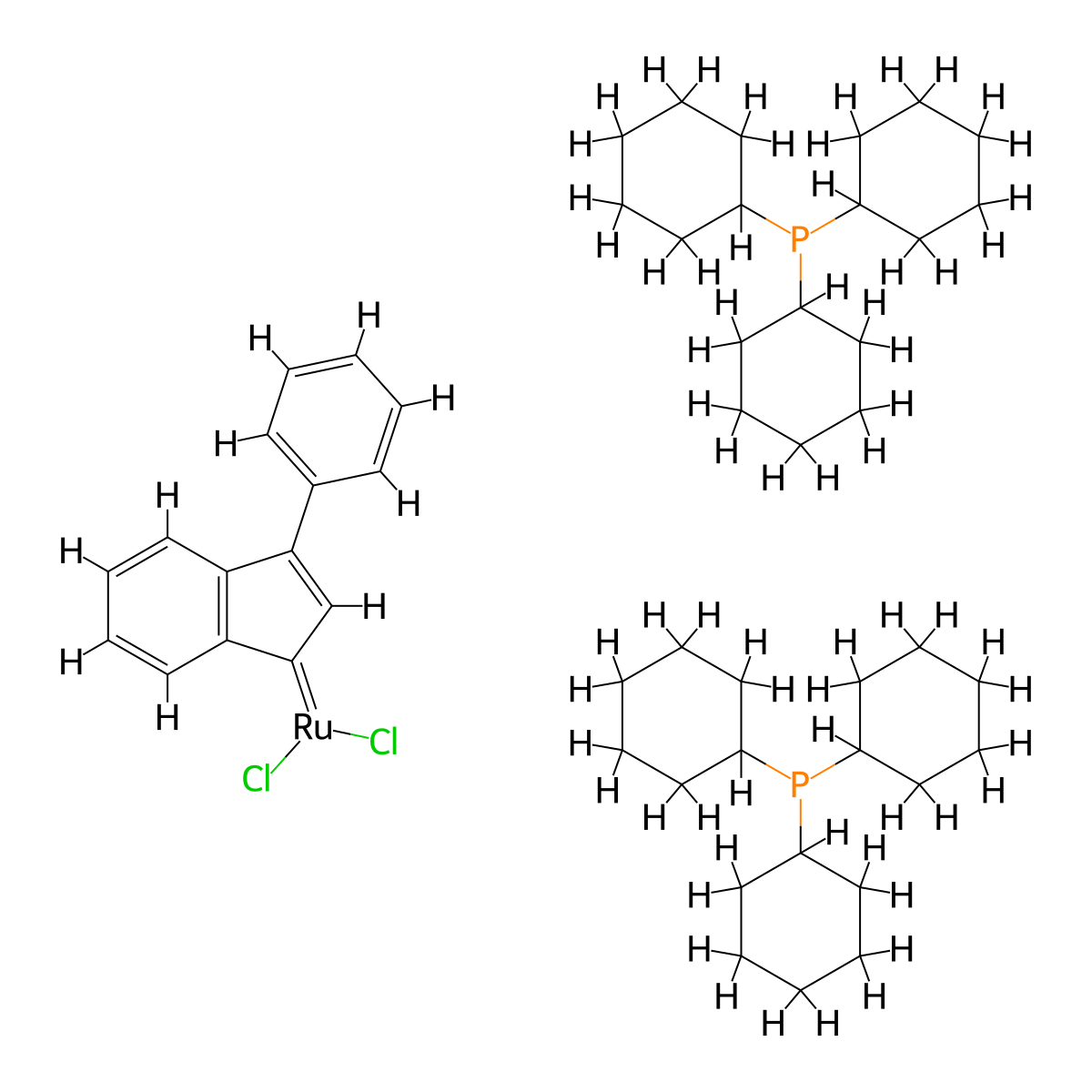 (SP-5-31)-Dichloro(3-phenyl-1H-inden-1-ylidene)bis(tricyclohexylphosphine)ruthenium molecular structure, CAS 250220-36-1
