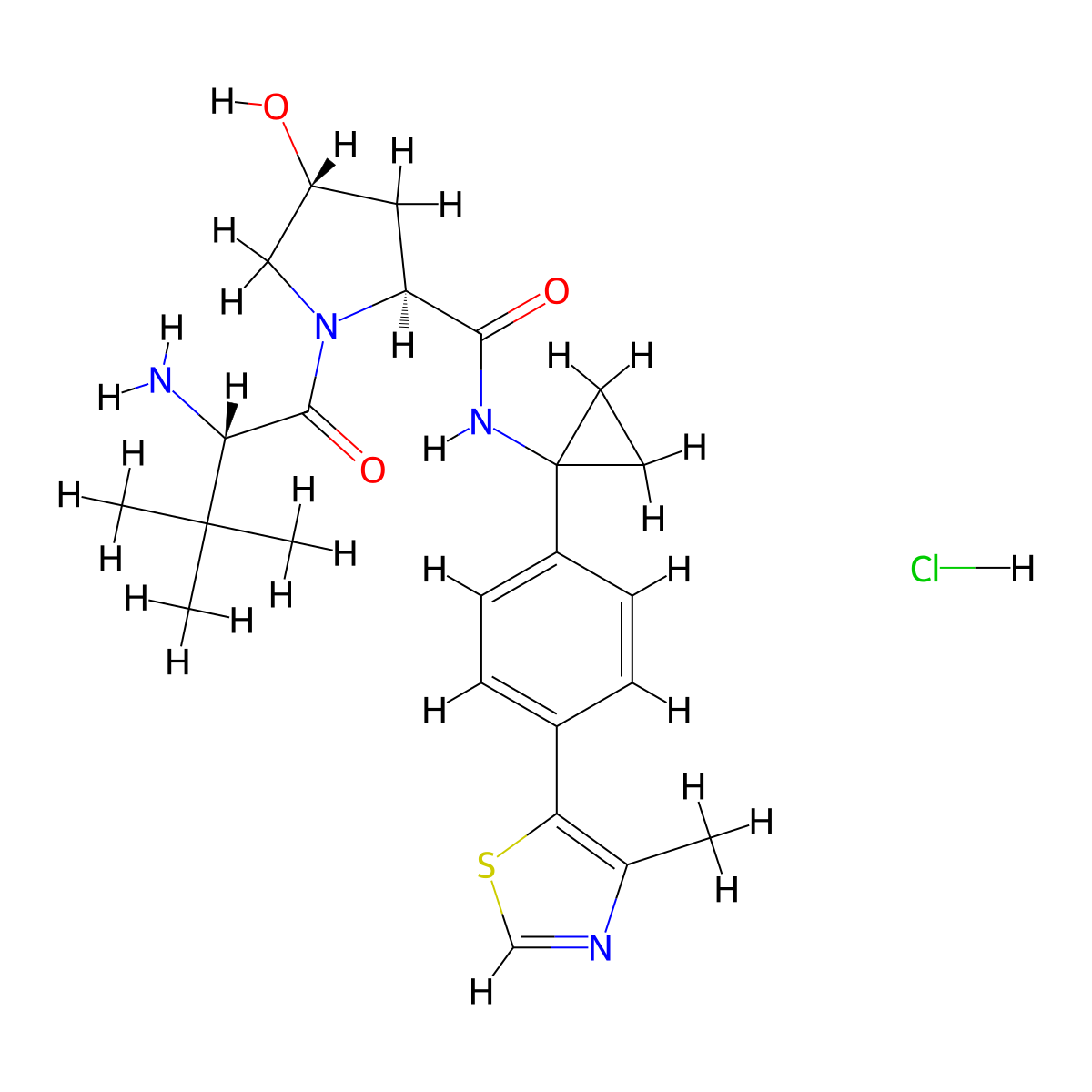 (2S,4R)-1-[(2S)-2-Amino-3,3-dimethyl-butanoyl]-4-hydroxy-N-[1-[4-(4-methylthiazol-5-YL)phenyl]cyclopropyl]pyrrolidine-2-carboxamide hydrochloride molecular structure, CAS 2502205-75-4