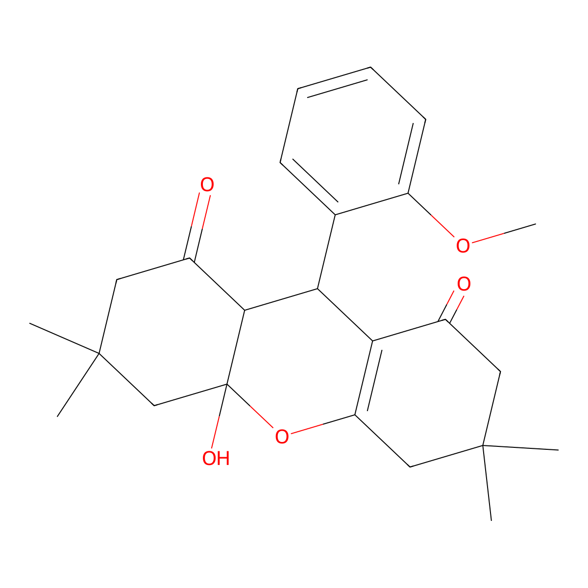 4a-hydroxy-9-(2-methoxyphenyl)-3,3,6,6-tetramethyl-3,4,4a,5,6,7,9,9a-octahydro-1H-xanthene-1,8(2H)-dione molecular structure, CAS 250222-14-1