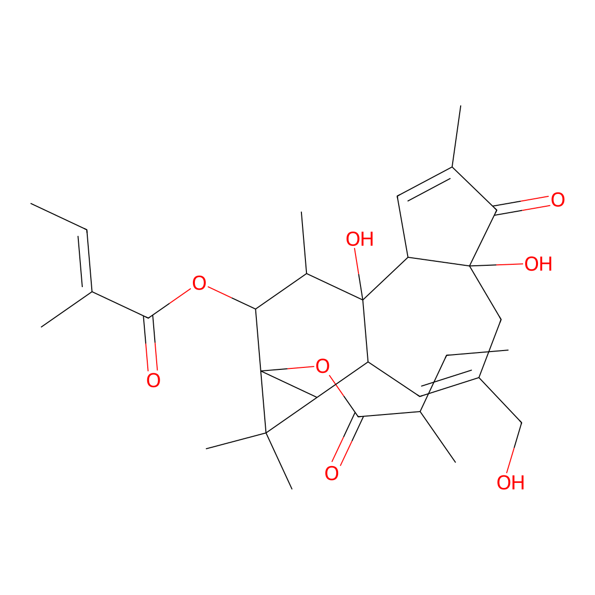 NCGC00384598-01_C30H42O8_(1bS,4aR,7bS,8R,9R,9aS)-4a,7b-Dihydroxy-3-(hydroxymethyl)-1,1,6,8-tetramethyl-9a-[(2-methylbutanoyl)oxy]-5-oxo-1a,1b,4,4a,5,7a,7b,8,9,9a-decahydro-1H-cyclopropa[3,4]benzo[1,2-e]azulen-9-yl (2E)-2-methyl-2-butenoate molecular structure, CAS 250268-57-6