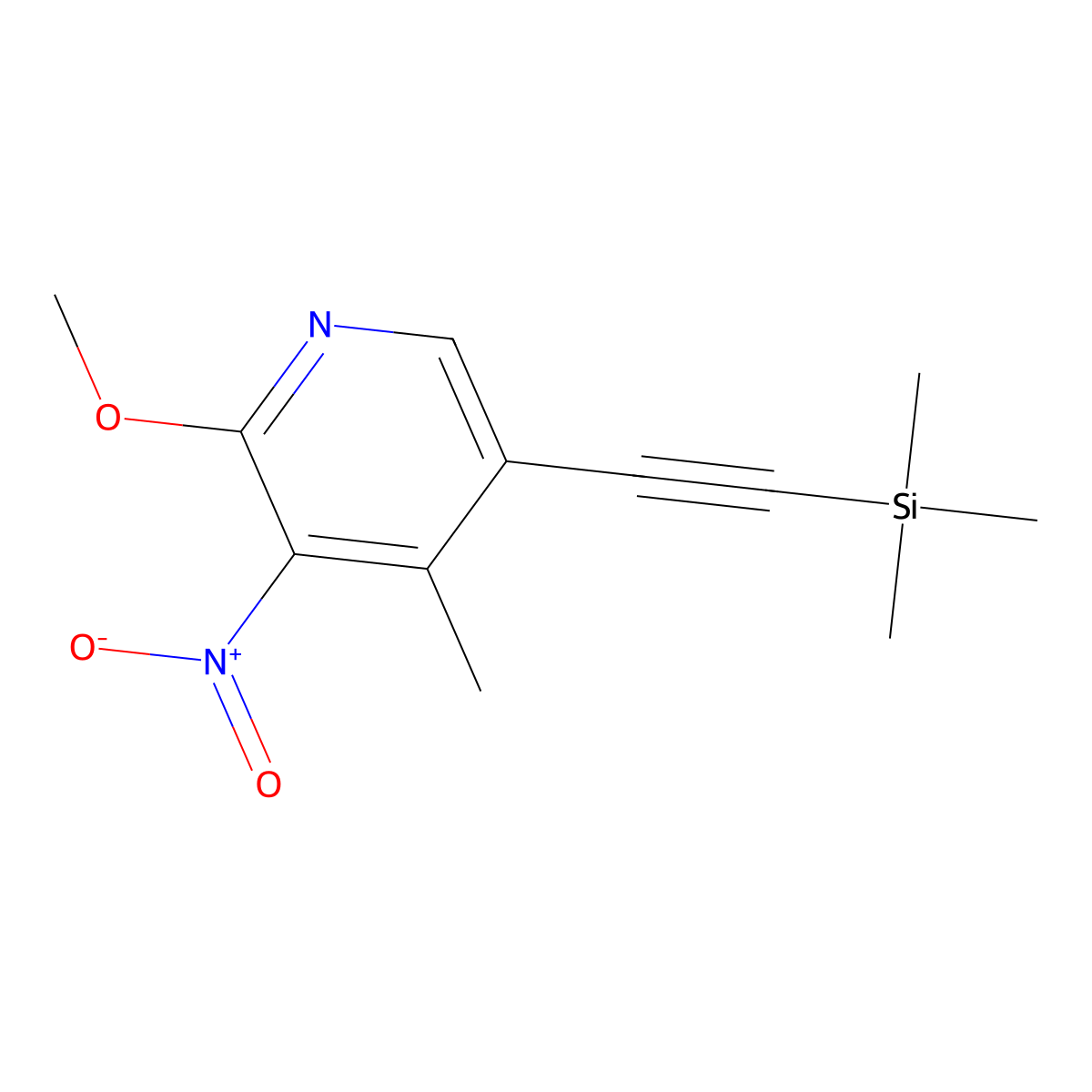 2-Methoxy-4-methyl-3-nitro-5-((trimethylsilyl)ethynyl)pyridine molecular structure, CAS 2503058-07-7