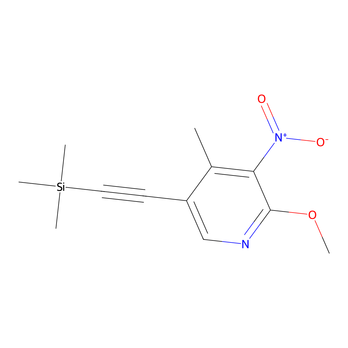 2-Methoxy-4-methyl-3-nitro-5-((trimethylsilyl)ethynyl)pyridine molecular structure, CAS 2503058-07-7