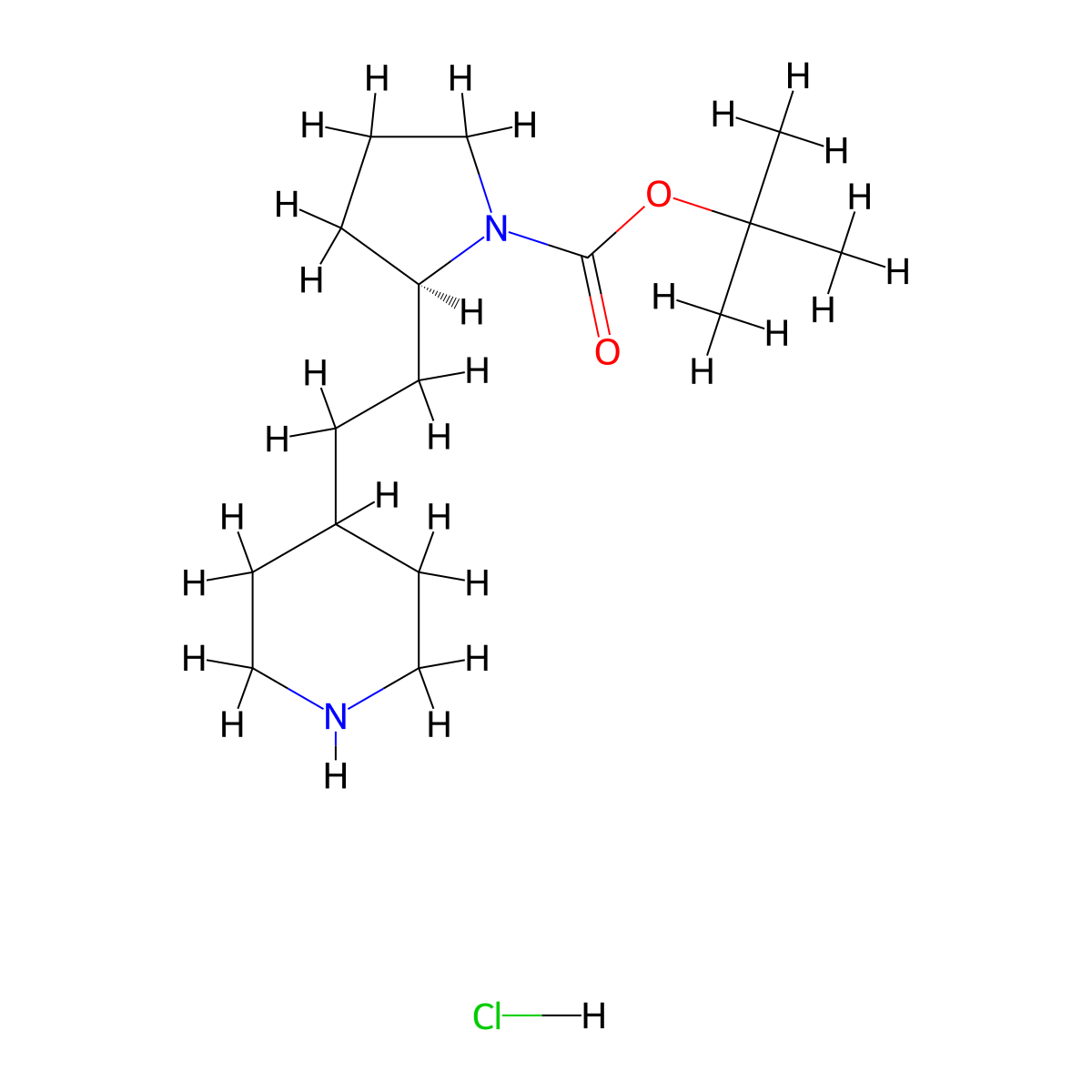tert-butyl(2S)-2-[2-(piperidin-4-yl)ethyl]pyrrolidine-1-carboxylatehydrochloride molecular structure, CAS 2503155-16-4