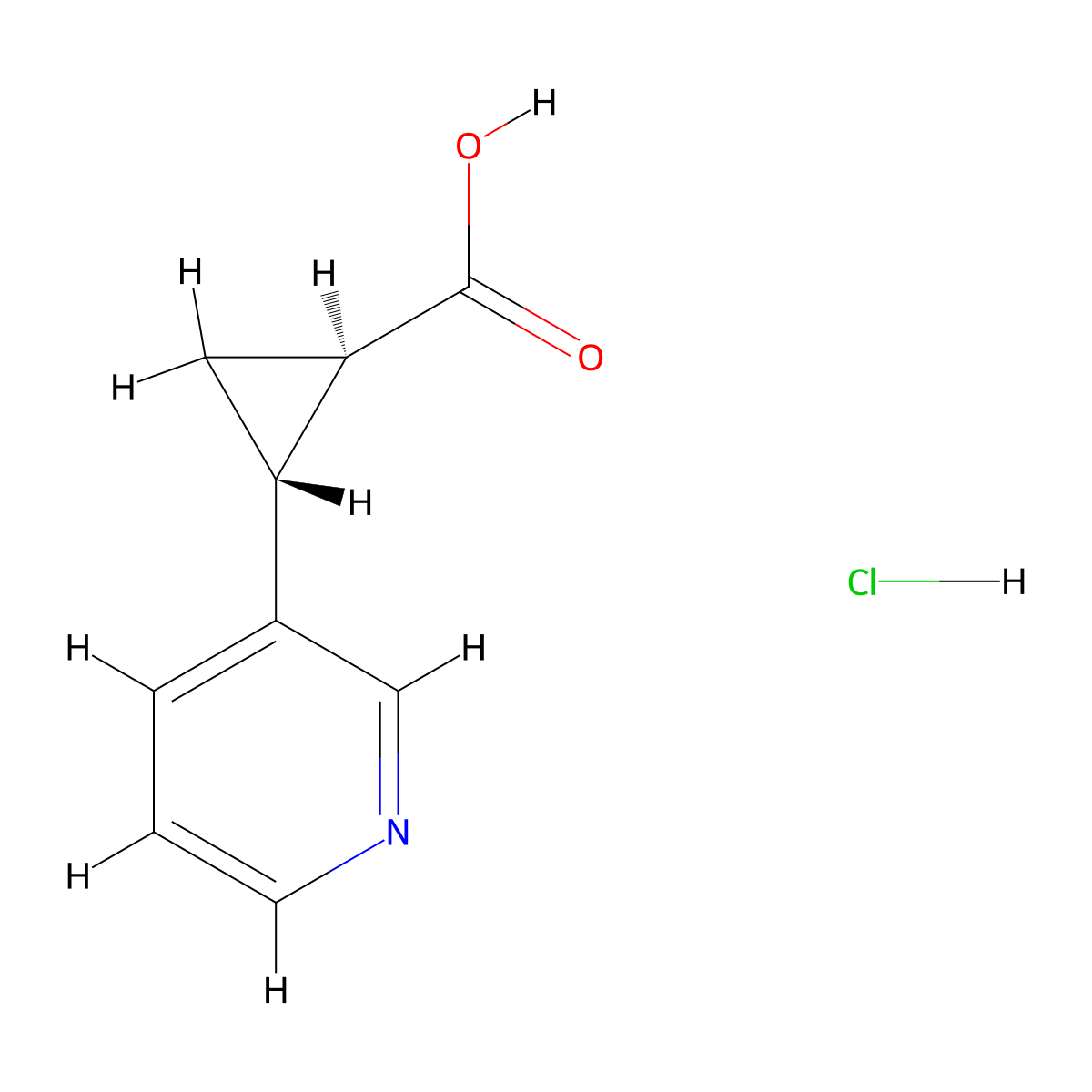 (1R,2R)-2-(pyridin-3-yl)cyclopropane-1-carboxylicacidhydrochloride molecular structure, CAS 2503155-44-8