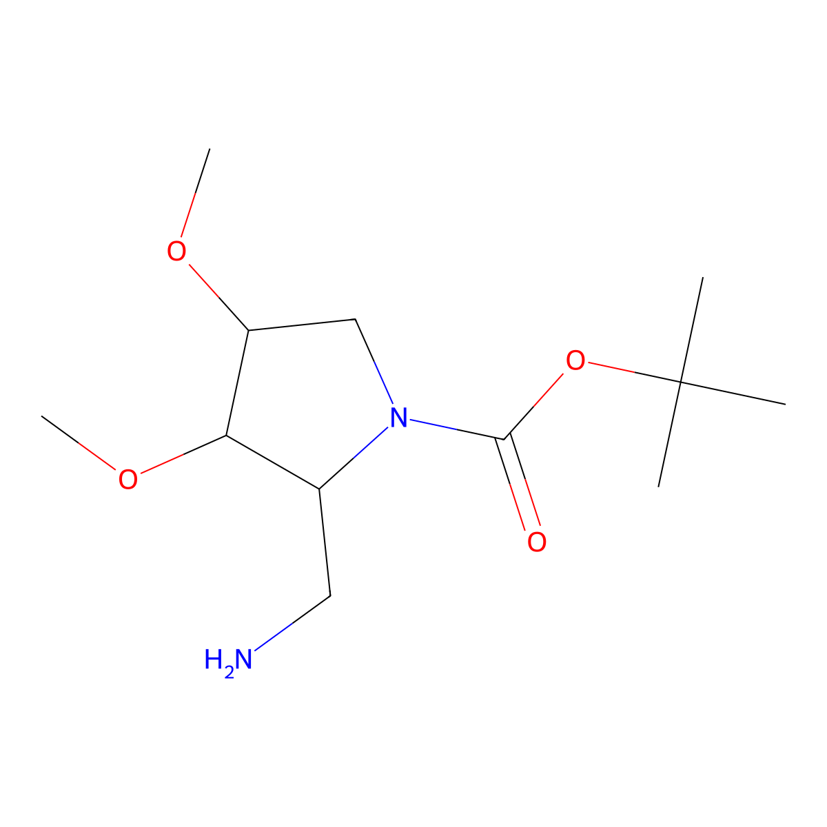 rac-tert-butyl(2R,3R,4S)-2-(aminomethyl)-3,4-dimethoxypyrrolidine-1-carboxylate molecular structure, CAS 2503155-59-5