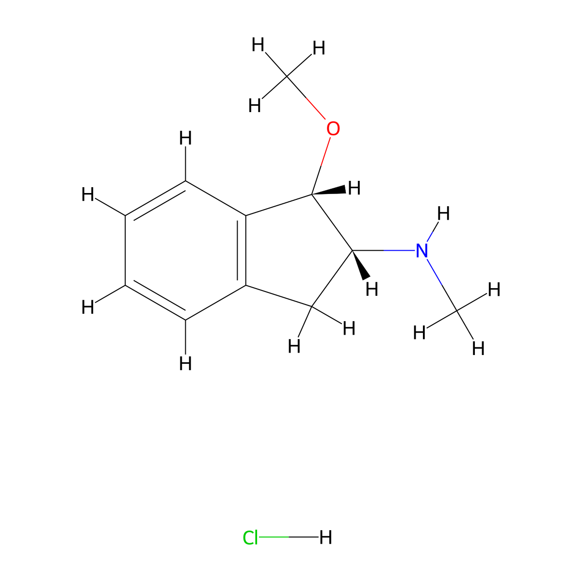 rac-(1R,2S)-1-methoxy-N-methyl-2,3-dihydro-1H-inden-2-aminehydrochloride,cis molecular structure, CAS 2503155-84-6