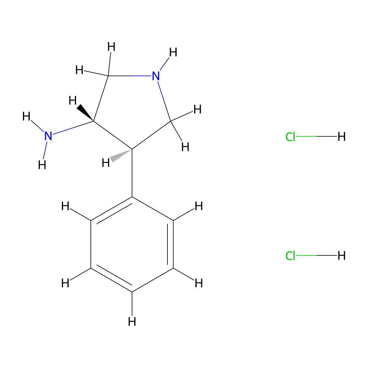 rac-(3R,4S)-4-phenylpyrrolidin-3-aminedihydrochloride,trans molecular structure, CAS 2503156-05-4