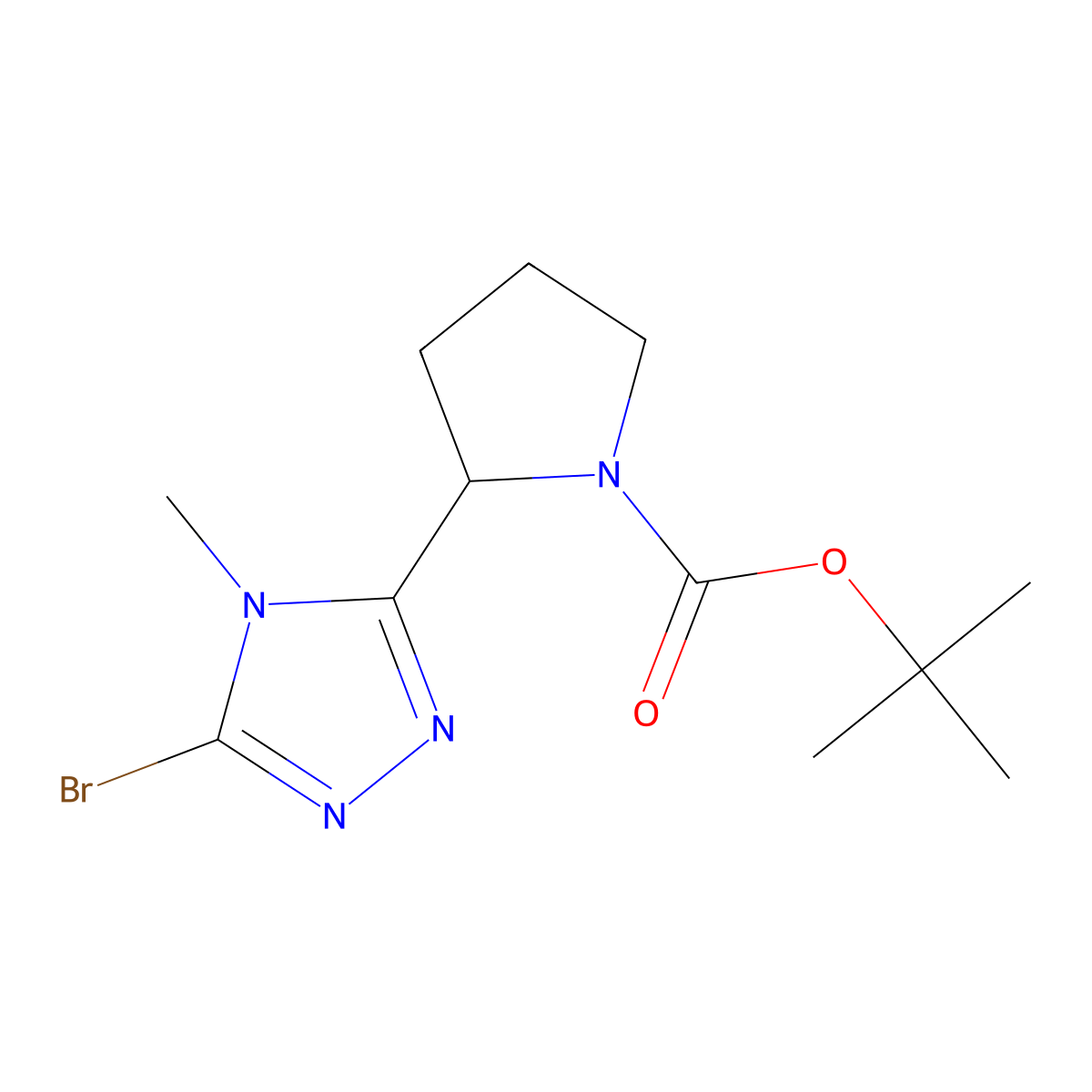 Tert-butyl (2S)-2-(5-bromo-4-methyl-1,2,4-triazol-3-yl)pyrrolidine-1-carboxylate molecular structure, CAS 2503156-11-2