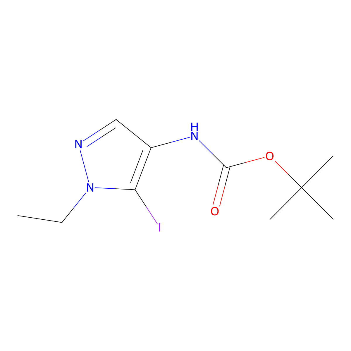 tert-butyl N-(1-ethyl-5-iodo-1H-pyrazol-4-yl)carbamate molecular structure, CAS 2503201-94-1