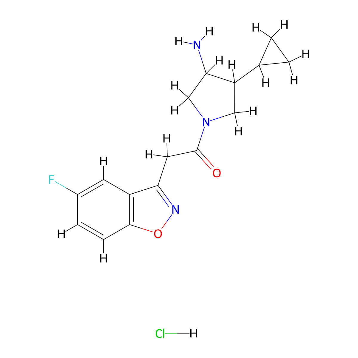 1-(3-Amino-4-cyclopropylpyrrolidin-1-yl)-2-(5-fluoro-1,2-benzoxazol-3-yl)ethan-1-one hydrochloride molecular structure, CAS 2503201-97-4