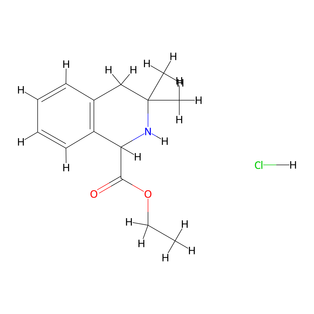 Ethyl 3,3-dimethyl-1,2,3,4-tetrahydroisoquinoline-1-carboxylate hydrochloride molecular structure, CAS 2503202-06-8