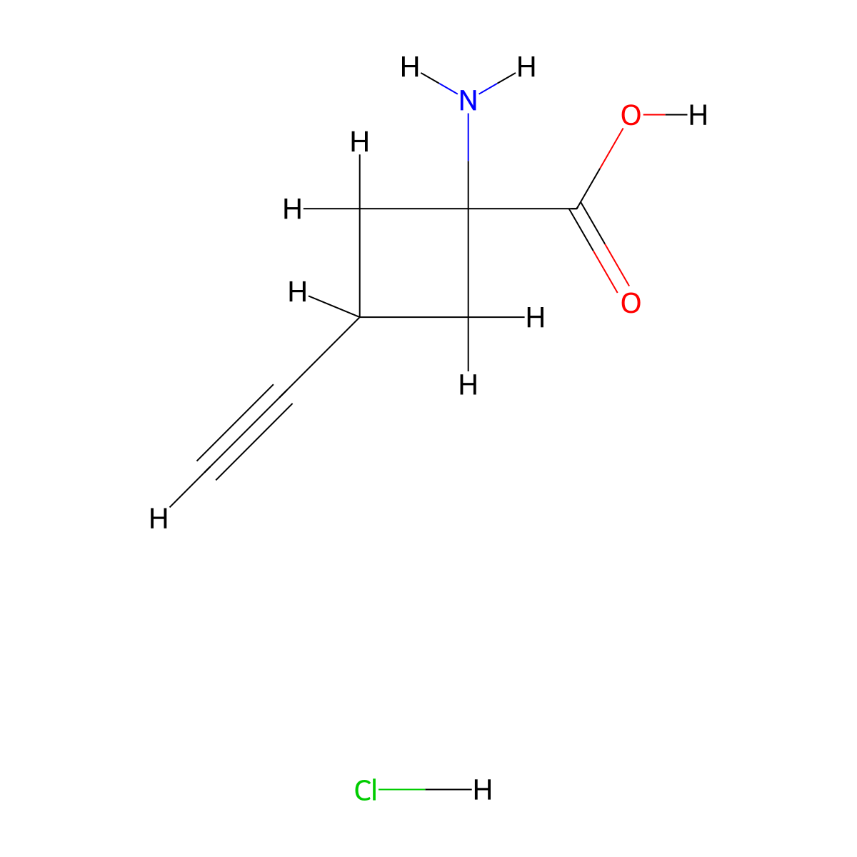 1-Amino-3-ethynylcyclobutane-1-carboxylic acid hydrochloride molecular structure, CAS 2503202-39-7