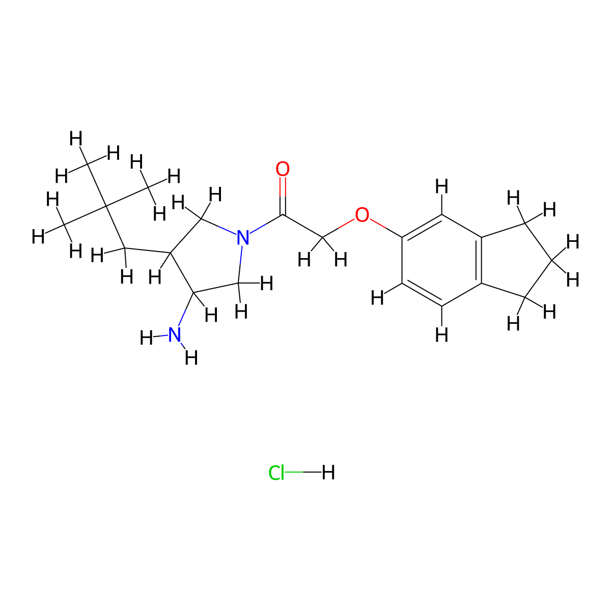 1-[3-amino-4-(2,2-dimethylpropyl)pyrrolidin-1-yl]-2-(2,3-dihydro-1H-inden-5-yloxy)ethan-1-one hydrochloride molecular structure, CAS 2503202-42-2