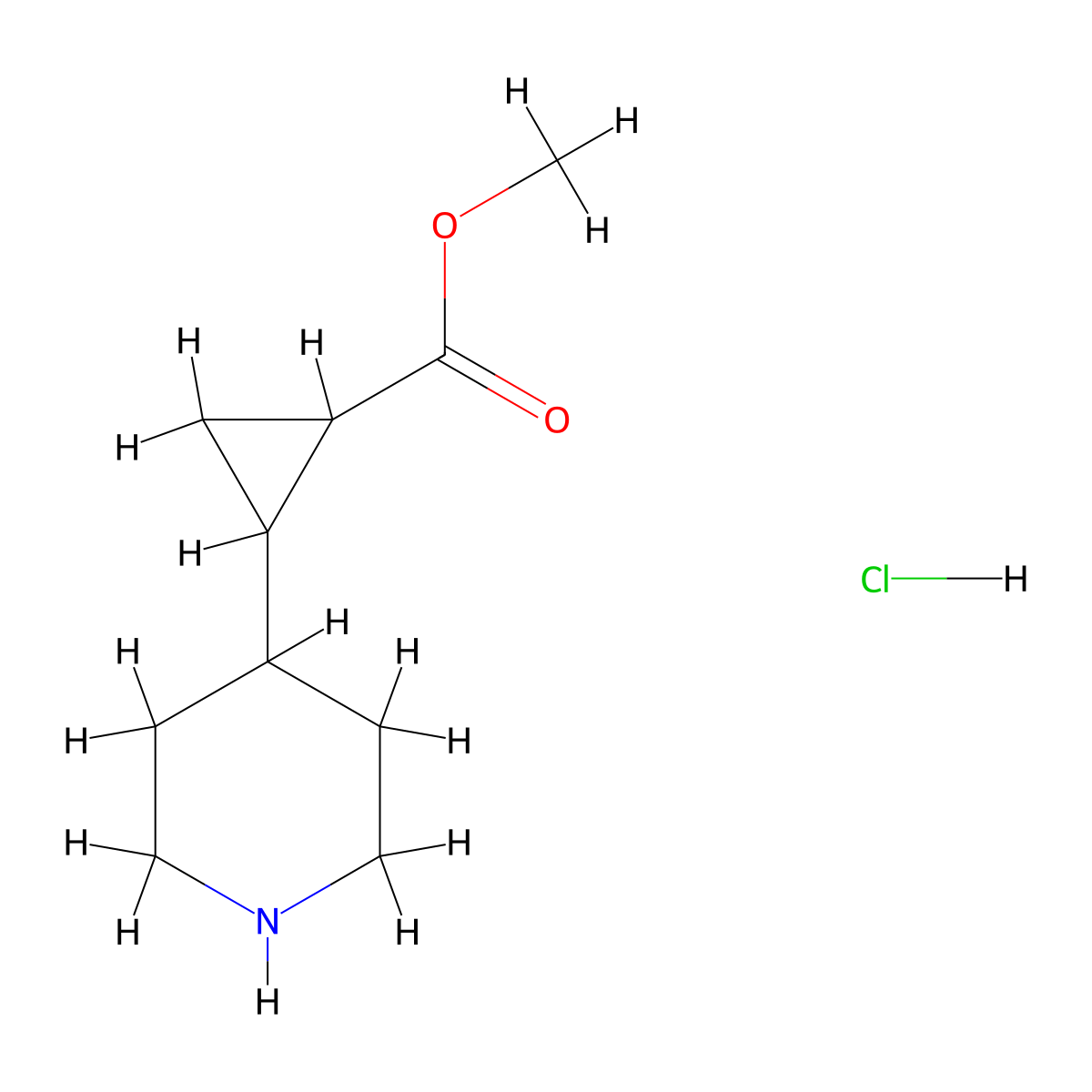 Methyl 2-(piperidin-4-yl)cyclopropane-1-carboxylate hydrochloride molecular structure, CAS 2503202-75-1