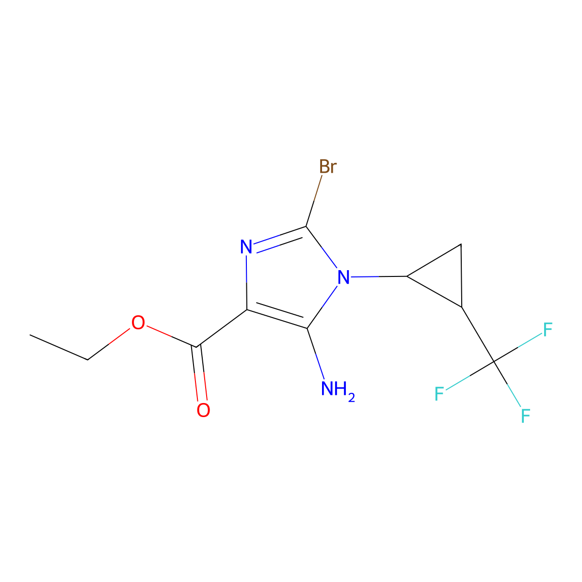 ethyl 5-amino-2-bromo-1-[2-(trifluoromethyl)cyclopropyl]-1H-imidazole-4-carboxylate molecular structure, CAS 2503202-81-9