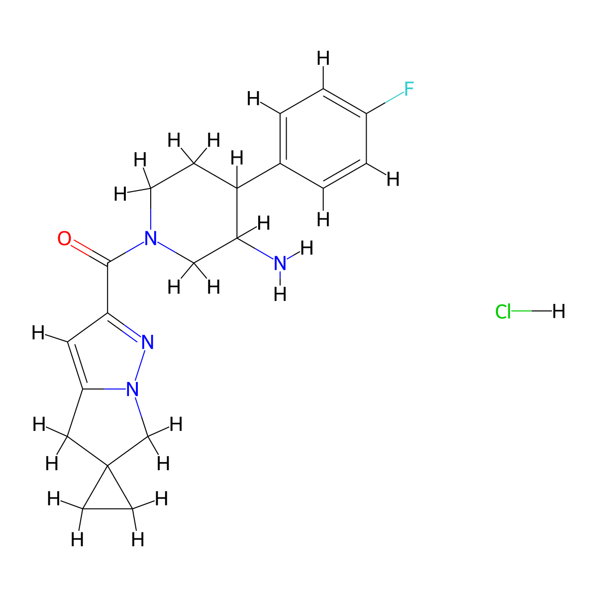 1-({4',6'-Dihydrospiro[cyclopropane-1,5'-pyrrolo[1,2-b]pyrazol]-2'-yl}carbonyl)-4-(4-fluorophenyl)piperidin-3-amine hydrochloride molecular structure, CAS 2503202-93-3