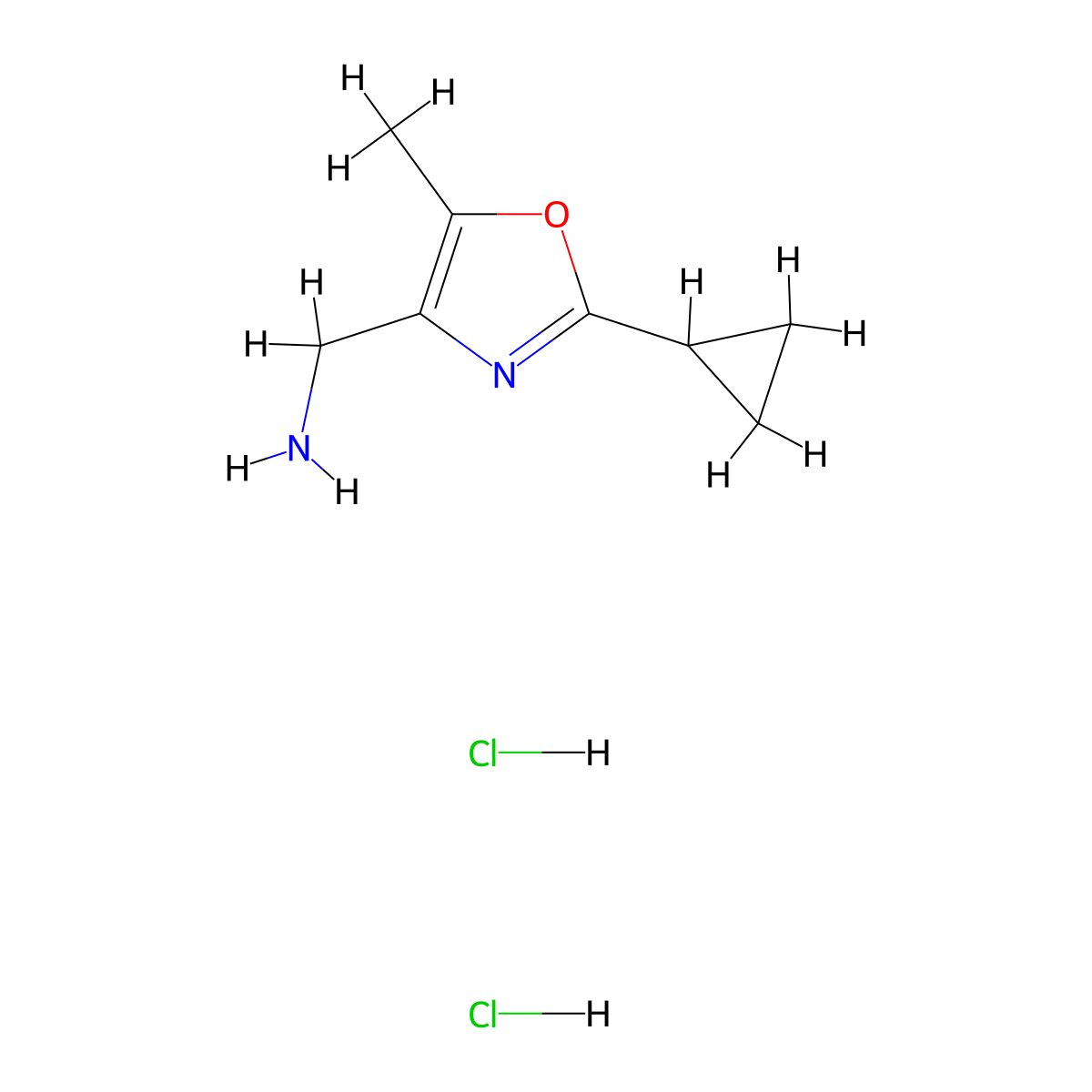(2-Cyclopropyl-5-methyl-1,3-oxazol-4-yl)methanamine;dihydrochloride molecular structure, CAS 2503202-99-9