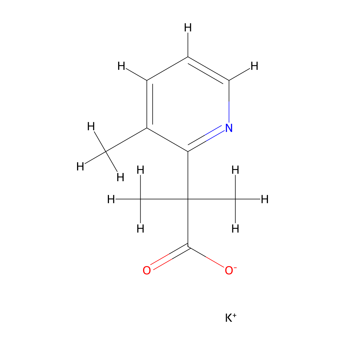 Potassium 2-methyl-2-(3-methylpyridin-2-yl)propanoate molecular structure, CAS 2503203-17-4
