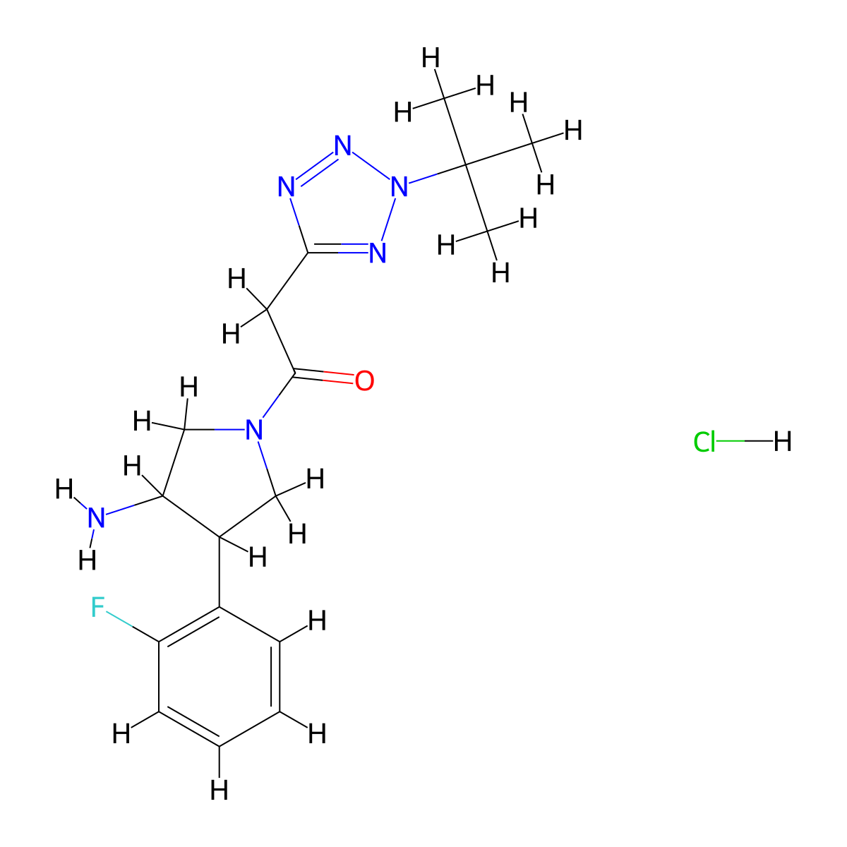 1-[3-amino-4-(2-fluorophenyl)pyrrolidin-1-yl]-2-(2-tert-butyl-2H-1,2,3,4-tetrazol-5-yl)ethan-1-one hydrochloride molecular structure, CAS 2503203-28-7