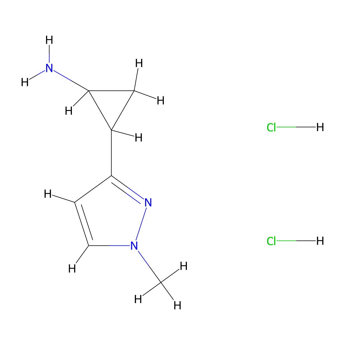 2-(1-methyl-1H-pyrazol-3-yl)cyclopropan-1-amine dihydrochloride molecular structure, CAS 2503203-67-4