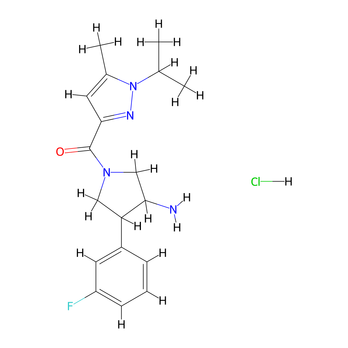 4-(3-fluorophenyl)-1-[5-methyl-1-(propan-2-yl)-1H-pyrazole-3-carbonyl]pyrrolidin-3-amine hydrochloride molecular structure, CAS 2503203-81-2
