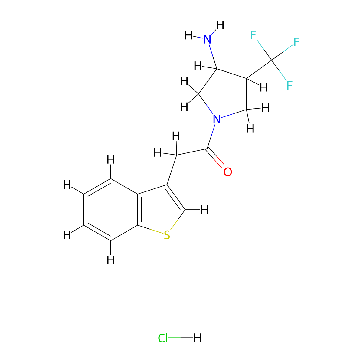 1-[3-Amino-4-(trifluoromethyl)pyrrolidin-1-yl]-2-(1-benzothiophen-3-yl)ethan-1-one hydrochloride molecular structure, CAS 2503203-85-6