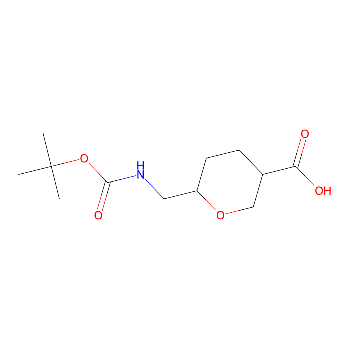 6-((((Tert-butoxy)carbonyl)amino)methyl)oxane-3-carboxylic acid molecular structure, CAS 2503204-26-8