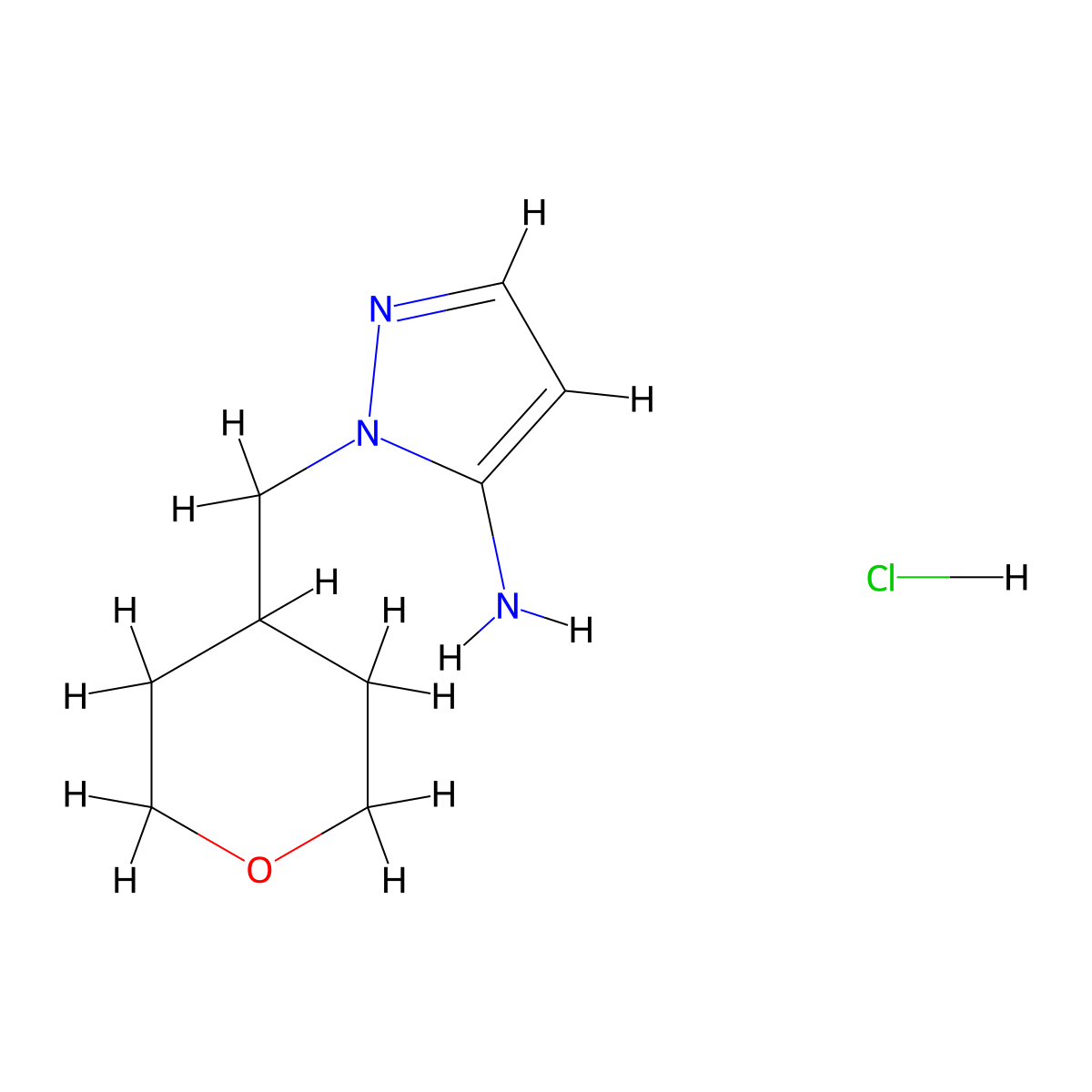 1-[(oxan-4-yl)methyl]-1H-pyrazol-5-aminehydrochloride molecular structure, CAS 2503204-67-7