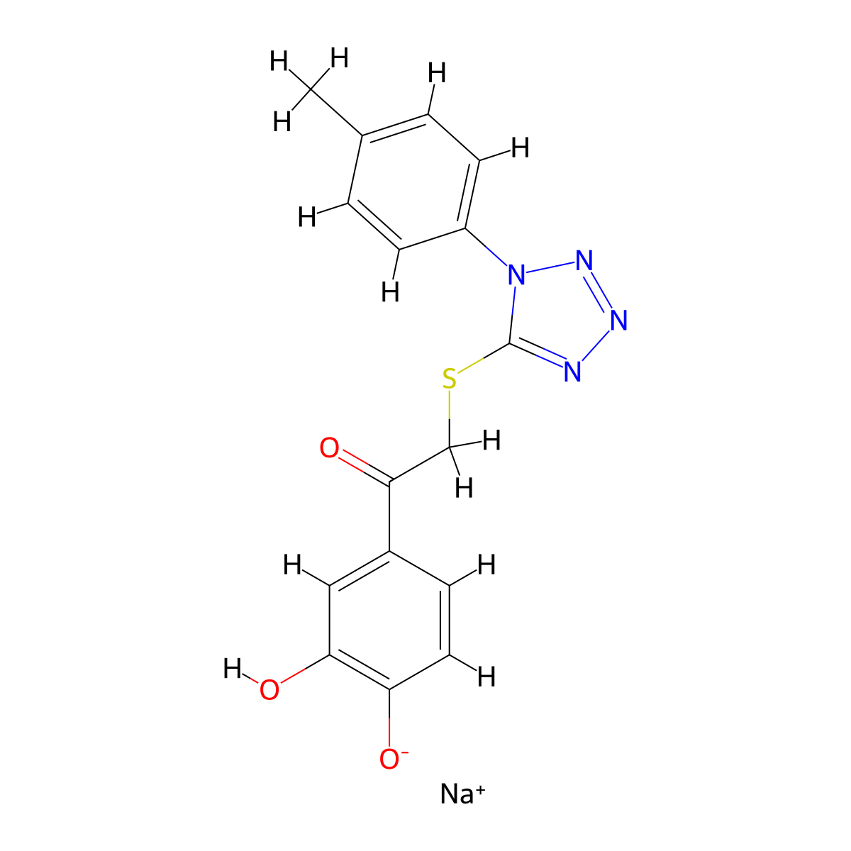 Sodium;2-hydroxy-4-[2-[1-(4-methylphenyl)tetrazol-5-yl]sulfanylacetyl]phenolate molecular structure, CAS 2503204-75-7