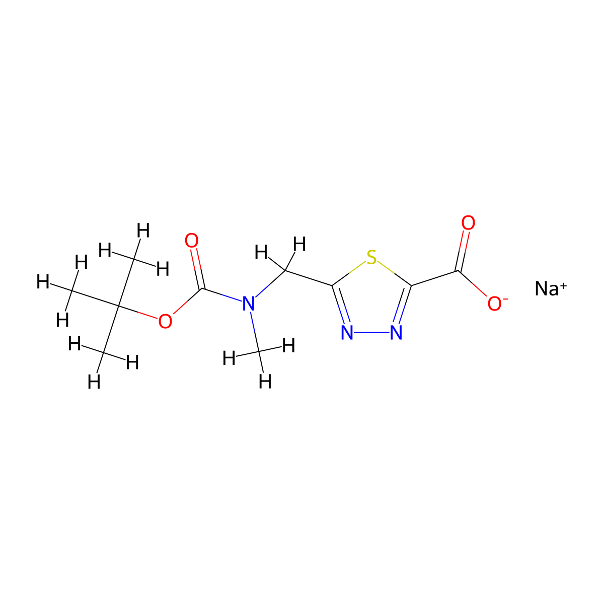 Sodium5-({[(tert-butoxy)carbonyl](methyl)amino}methyl)-1,3,4-thiadiazole-2-carboxylate molecular structure, CAS 2503204-84-8