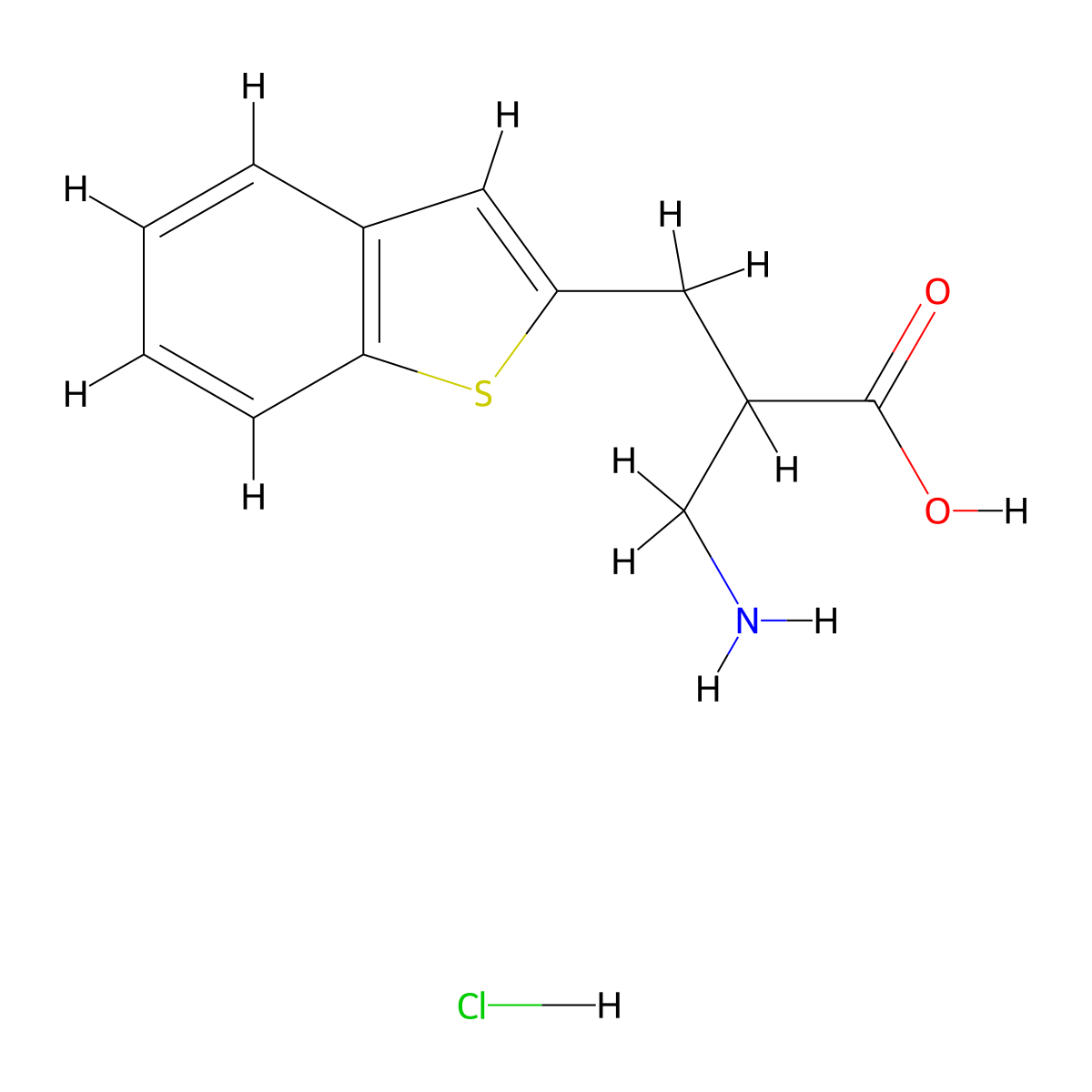 3-Amino-2-((1-benzothiophen-2-yl)methyl)propanoic acid hydrochloride molecular structure, CAS 2503205-25-0