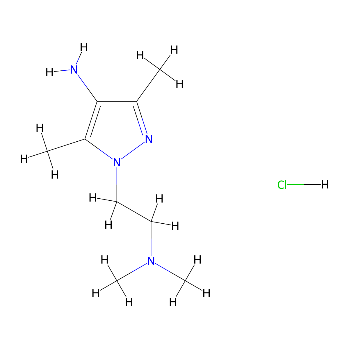1-[2-(dimethylamino)ethyl]-3,5-dimethyl-1H-pyrazol-4-amine hydrochloride molecular structure, CAS 2503205-39-6