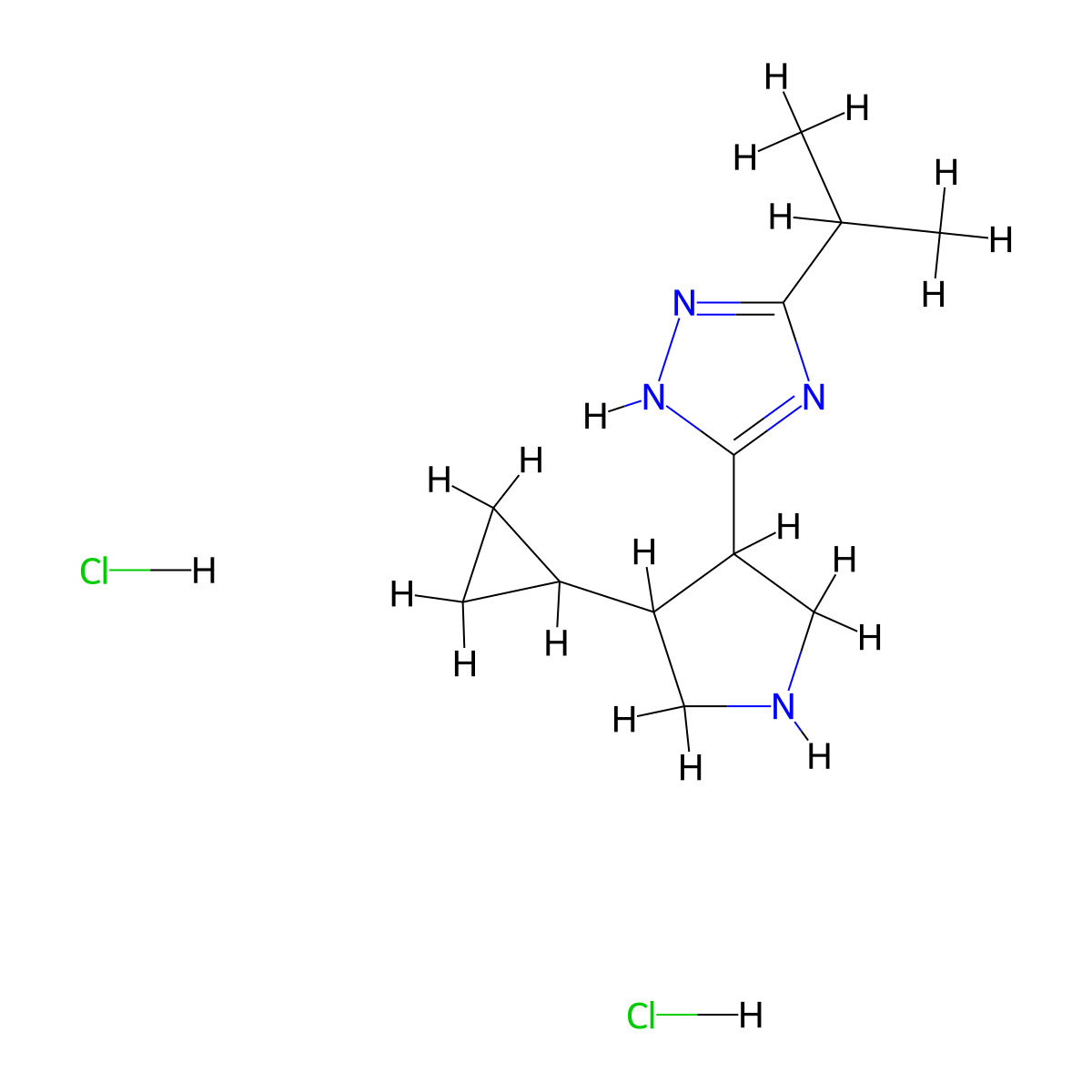 rac-5-[(3R,4R)-4-cyclopropylpyrrolidin-3-yl]-3-(propan-2-yl)-1H-1,2,4-triazole dihydrochloride, trans molecular structure, CAS 2503205-53-4