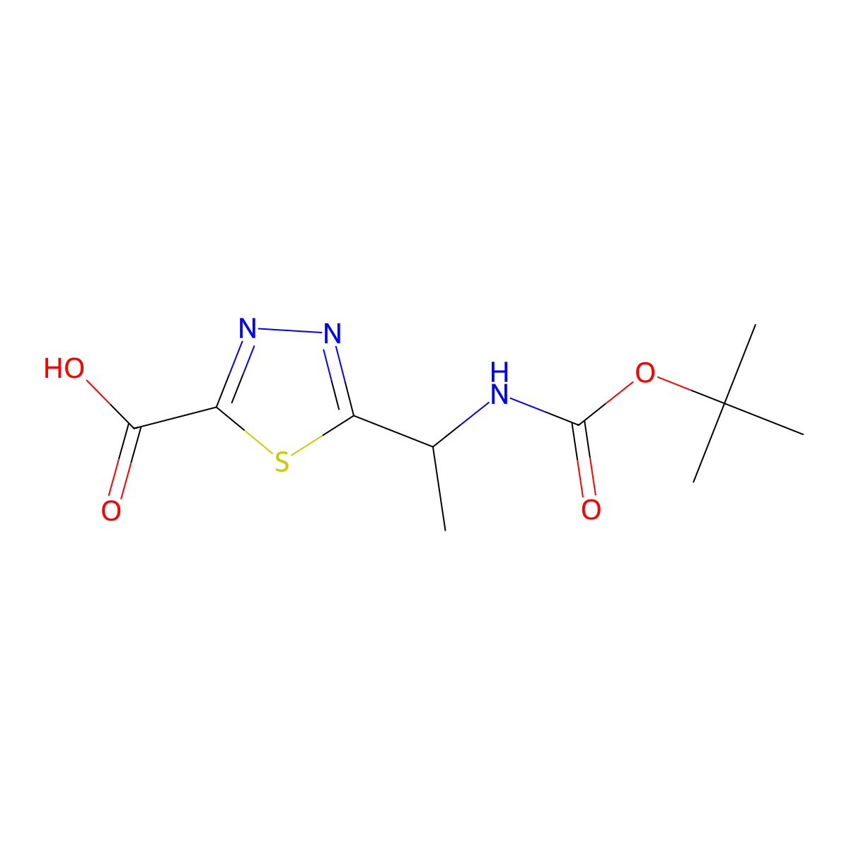5-(1-{[(Tert-butoxy)carbonyl]amino}ethyl)-1,3,4-thiadiazole-2-carboxylic acid molecular structure, CAS 2503205-57-8