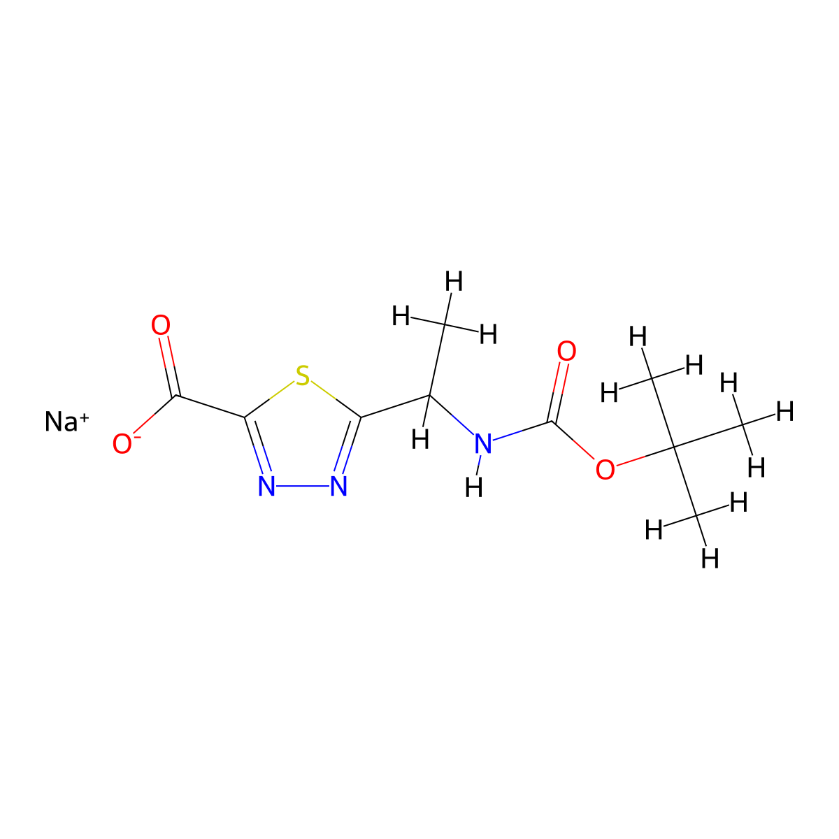 Sodium;5-[1-[(2-methylpropan-2-yl)oxycarbonylamino]ethyl]-1,3,4-thiadiazole-2-carboxylate molecular structure, CAS 2503205-58-9