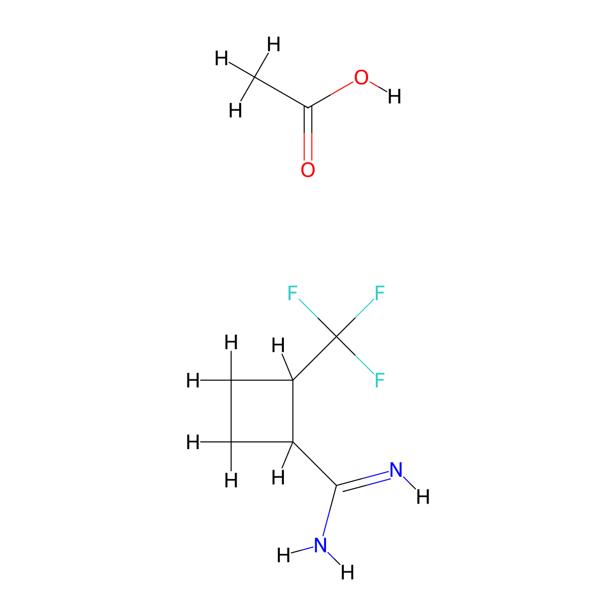 2-(Trifluoromethyl)cyclobutane-1-carboximidamide; acetic acid molecular structure, CAS 2503205-67-0