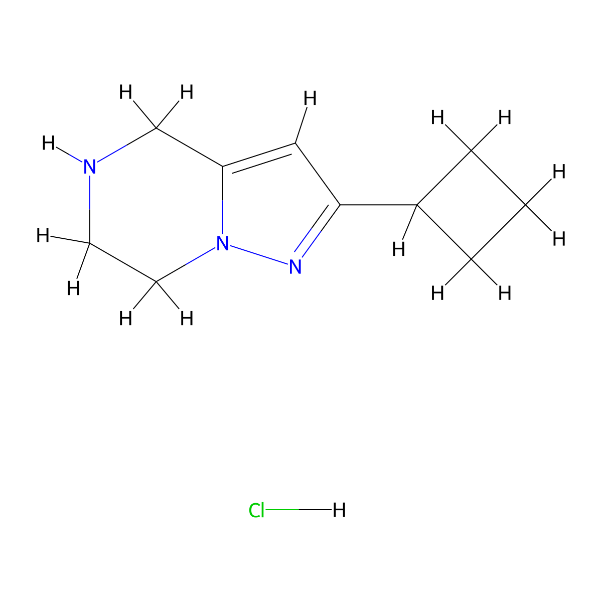 2-cyclobutyl-4H,5H,6H,7H-pyrazolo(1,5-a)pyrazine hydrochloride molecular structure, CAS 2503205-80-7