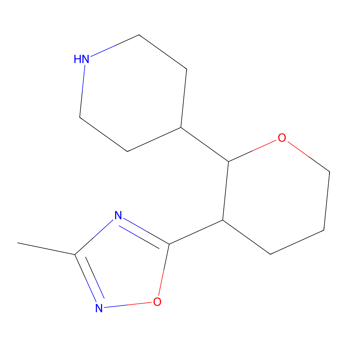 4-[3-(3-Methyl-1,2,4-oxadiazol-5-yl)oxan-2-yl]piperidine molecular structure, CAS 2503205-93-2
