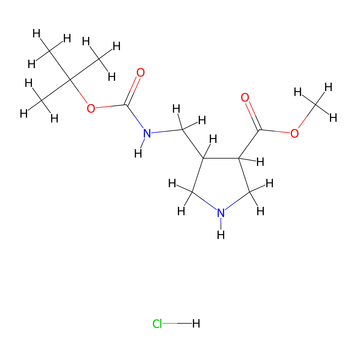 Methyl 4-({[(tert-butoxy)carbonyl]amino}methyl)pyrrolidine-3-carboxylate hydrochloride molecular structure, CAS 2503206-18-4