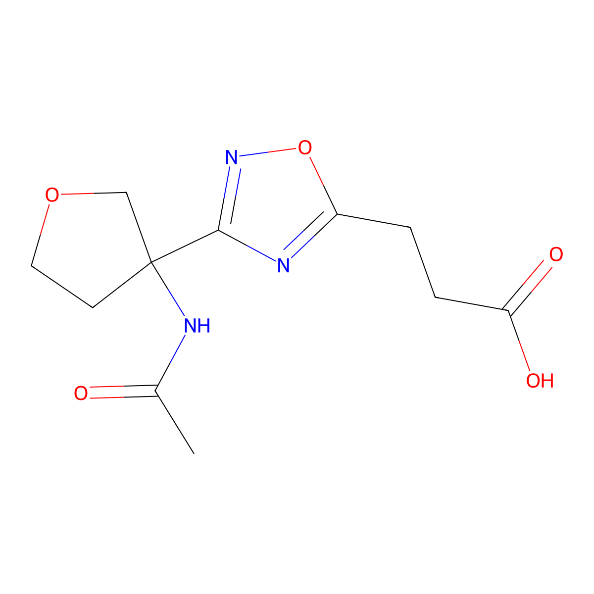 3-[3-(3-Acetamidooxolan-3-yl)-1,2,4-oxadiazol-5-yl]propanoic acid molecular structure, CAS 2503206-30-0