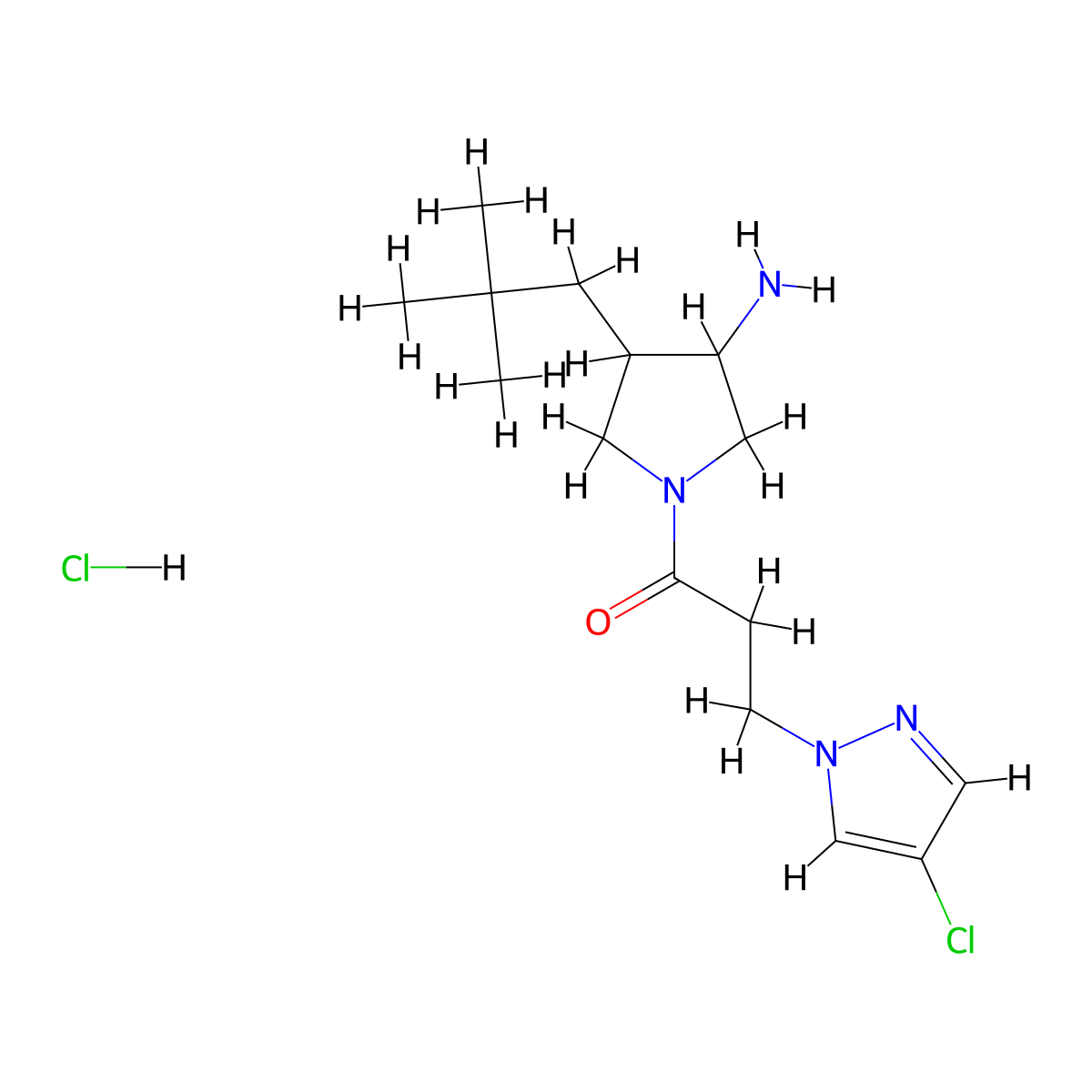 1-[3-amino-4-(2,2-dimethylpropyl)pyrrolidin-1-yl]-3-(4-chloro-1H-pyrazol-1-yl)propan-1-one hydrochloride molecular structure, CAS 2503206-48-0