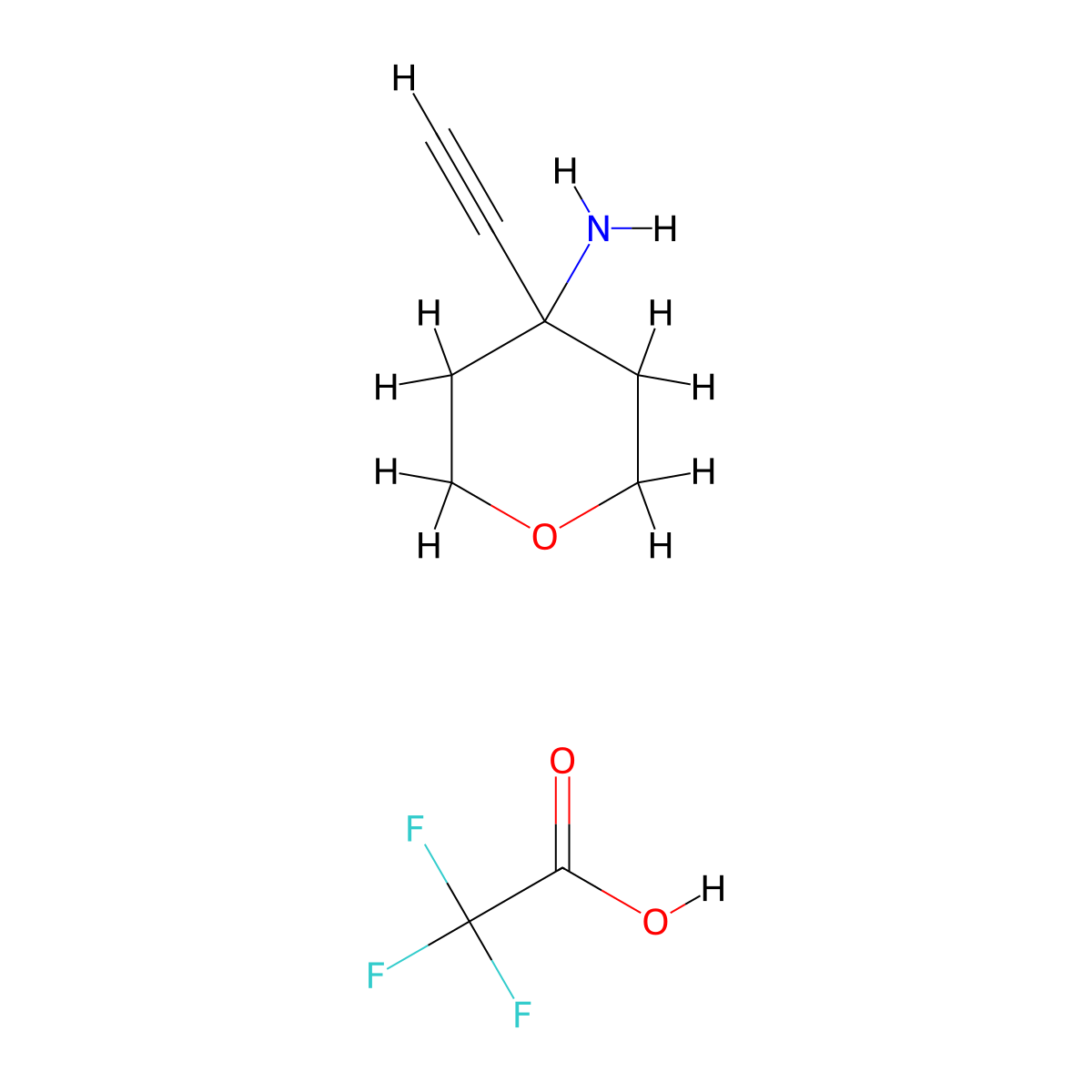 4-Ethynyloxan-4-amine; trifluoroacetic acid molecular structure, CAS 2503206-59-3