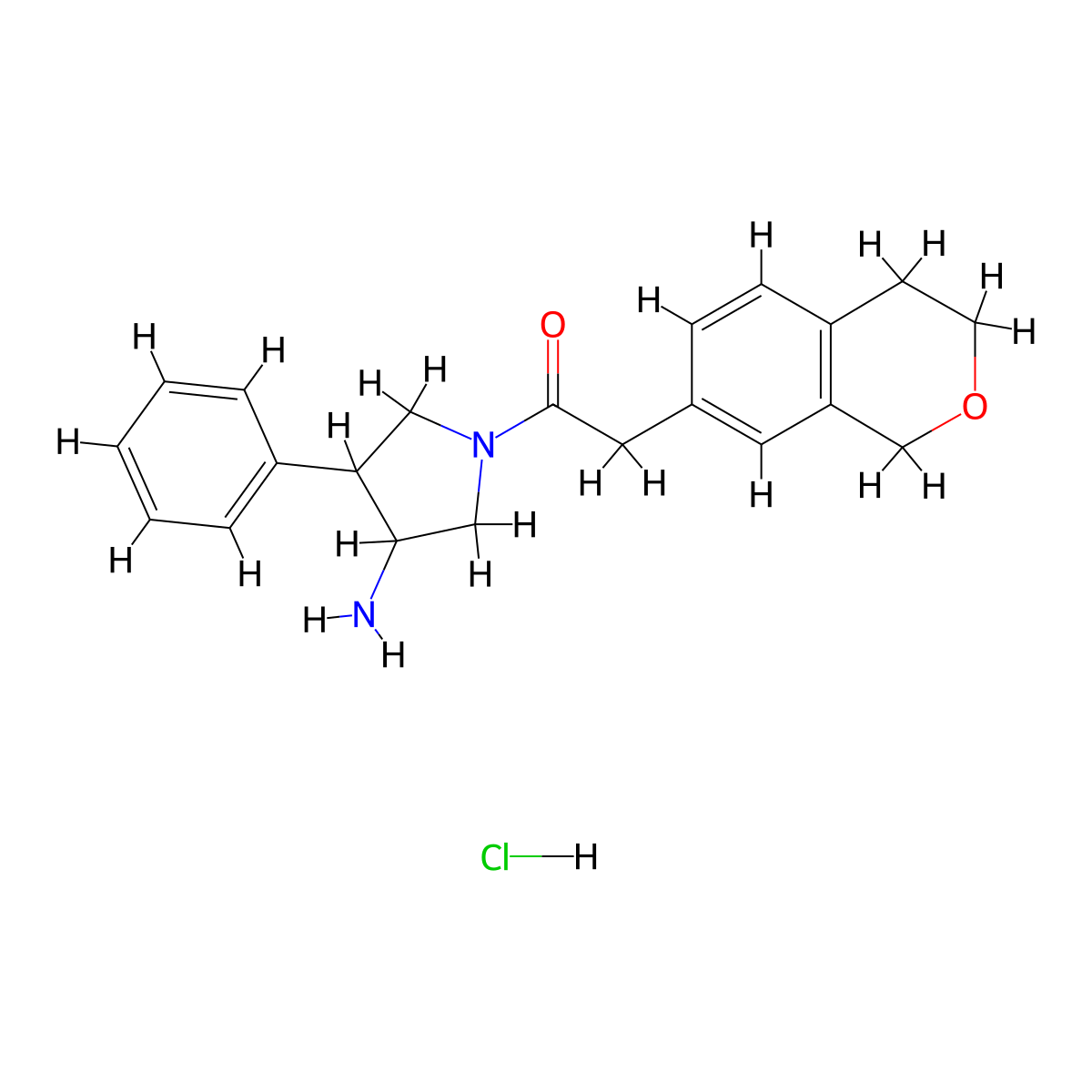 1-(3-amino-4-phenylpyrrolidin-1-yl)-2-(3,4-dihydro-1H-2-benzopyran-7-yl)ethan-1-one hydrochloride molecular structure, CAS 2503206-87-7