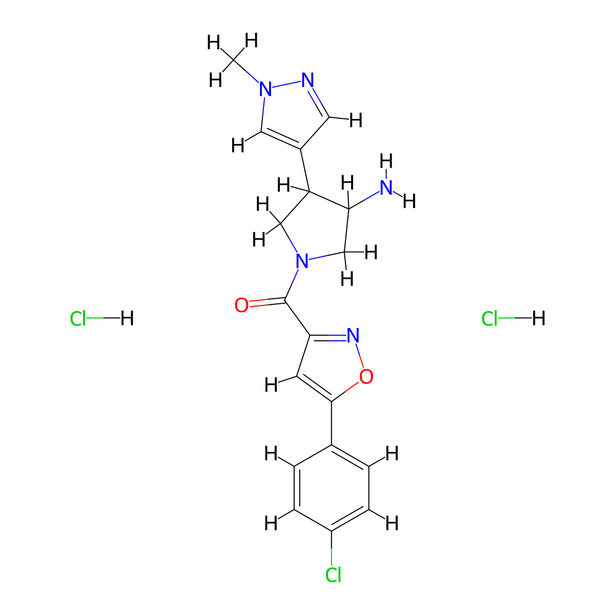 1-[5-(4-chlorophenyl)-1,2-oxazole-3-carbonyl]-4-(1-methyl-1H-pyrazol-4-yl)pyrrolidin-3-amine dihydrochloride molecular structure, CAS 2503206-99-1