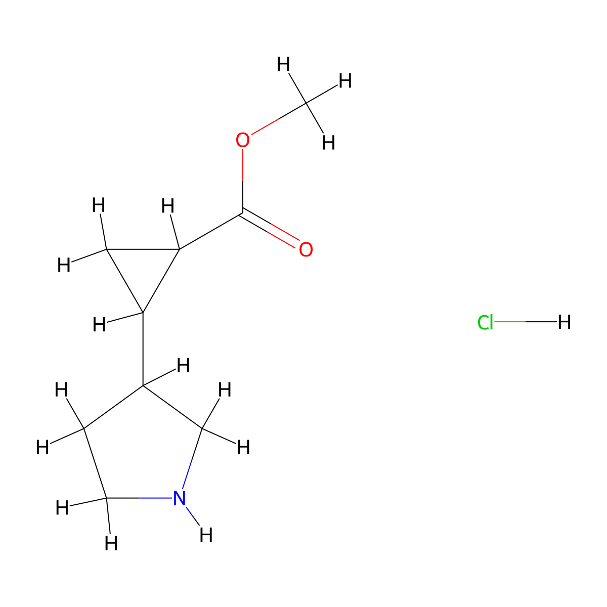 Methyl 2-(pyrrolidin-3-yl)cyclopropane-1-carboxylate hydrochloride molecular structure, CAS 2503207-08-5