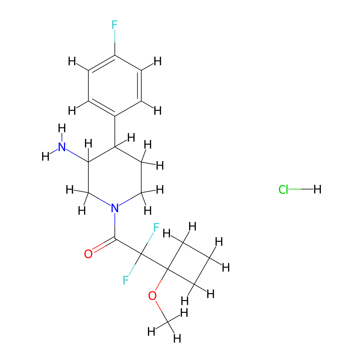 1-[3-Amino-4-(4-fluorophenyl)piperidin-1-yl]-2,2-difluoro-2-(1-methoxycyclobutyl)ethan-1-one hydrochloride molecular structure, CAS 2503207-11-0