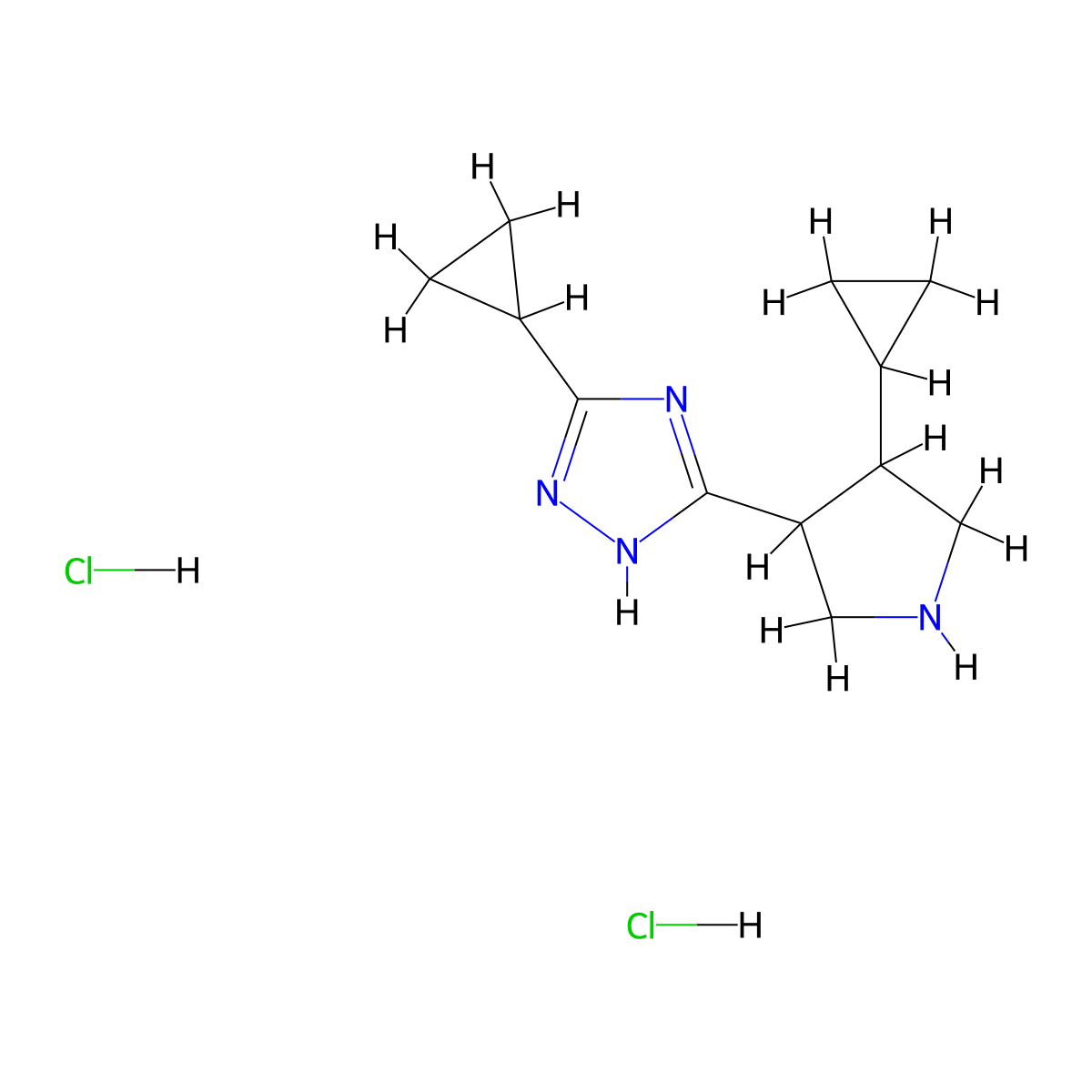 3-cyclopropyl-5-(4-cyclopropylpyrrolidin-3-yl)-1H-1,2,4-triazole dihydrochloride molecular structure, CAS 2503207-15-4