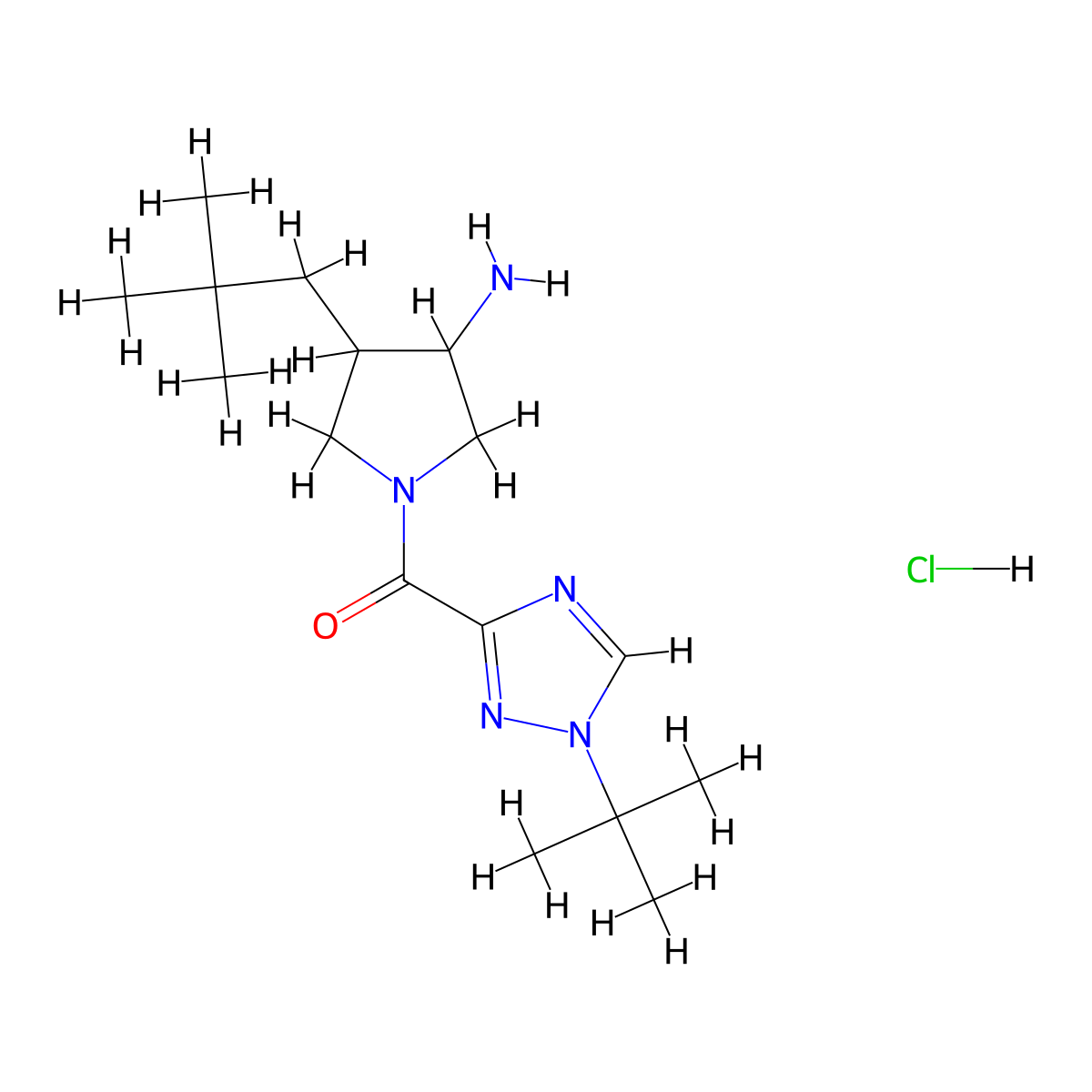 1-(1-tert-butyl-1H-1,2,4-triazole-3-carbonyl)-4-(2,2-dimethylpropyl)pyrrolidin-3-amine hydrochloride molecular structure, CAS 2503207-23-4