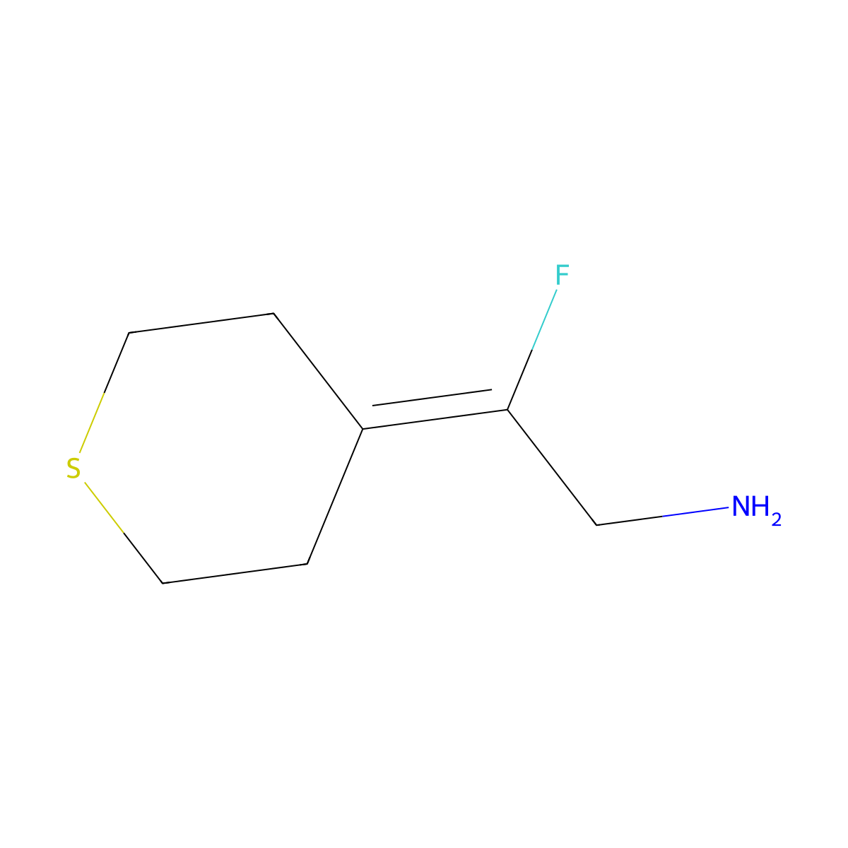 2-Fluoro-2-(thian-4-ylidene)ethan-1-amine molecular structure, CAS 2503207-29-0